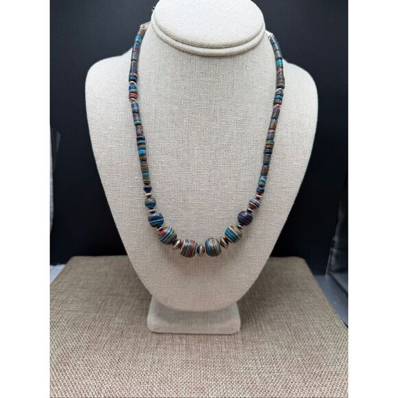 Sterling Silver Santo Domingo Pueblo Mosaic Heishi Necklace – Multicolor Artisan - Picture 11 of 11